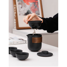 Muatkan imej ke dalam penonton Galeri, Black Crockery Ceramic Teapot Gaiwan Tea Cups Kung Fu Teaset Portable Travel Tea Set Drinkware
