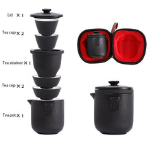 将图片加载到图库查看器，Black Crockery Ceramic Teapot Gaiwan Tea Cups Kung Fu Teaset Portable Travel Tea Set Drinkware
