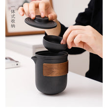 将图片加载到图库查看器，Black Crockery Ceramic Teapot Gaiwan Tea Cups Kung Fu Teaset Portable Travel Tea Set Drinkware
