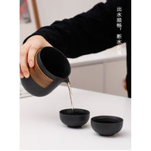 将图片加载到图库查看器，Black Crockery Ceramic Teapot Gaiwan Tea Cups Kung Fu Teaset Portable Travel Tea Set Drinkware
